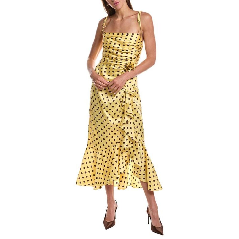 Cinq À Sept Womens  Camille Polka Dot Mireya Midi Dress, Yellow